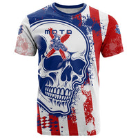 Moto X Skull Graphic T Shirt with Red White Blue Splatter and Custom Number Design - Wonder Print Shop