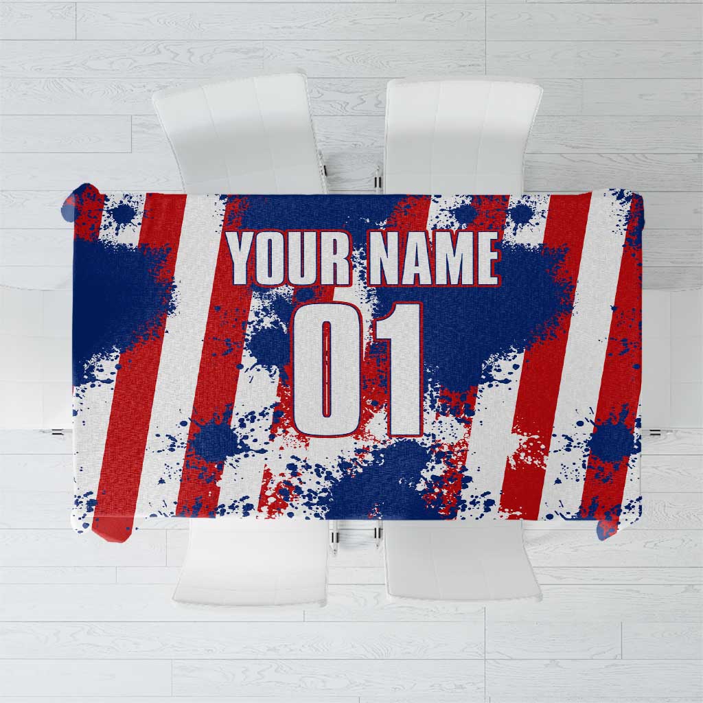 Moto X Skull Graphic Tablecloth with Red White Blue Splatter and Custom Number Design - Wonder Print Shop