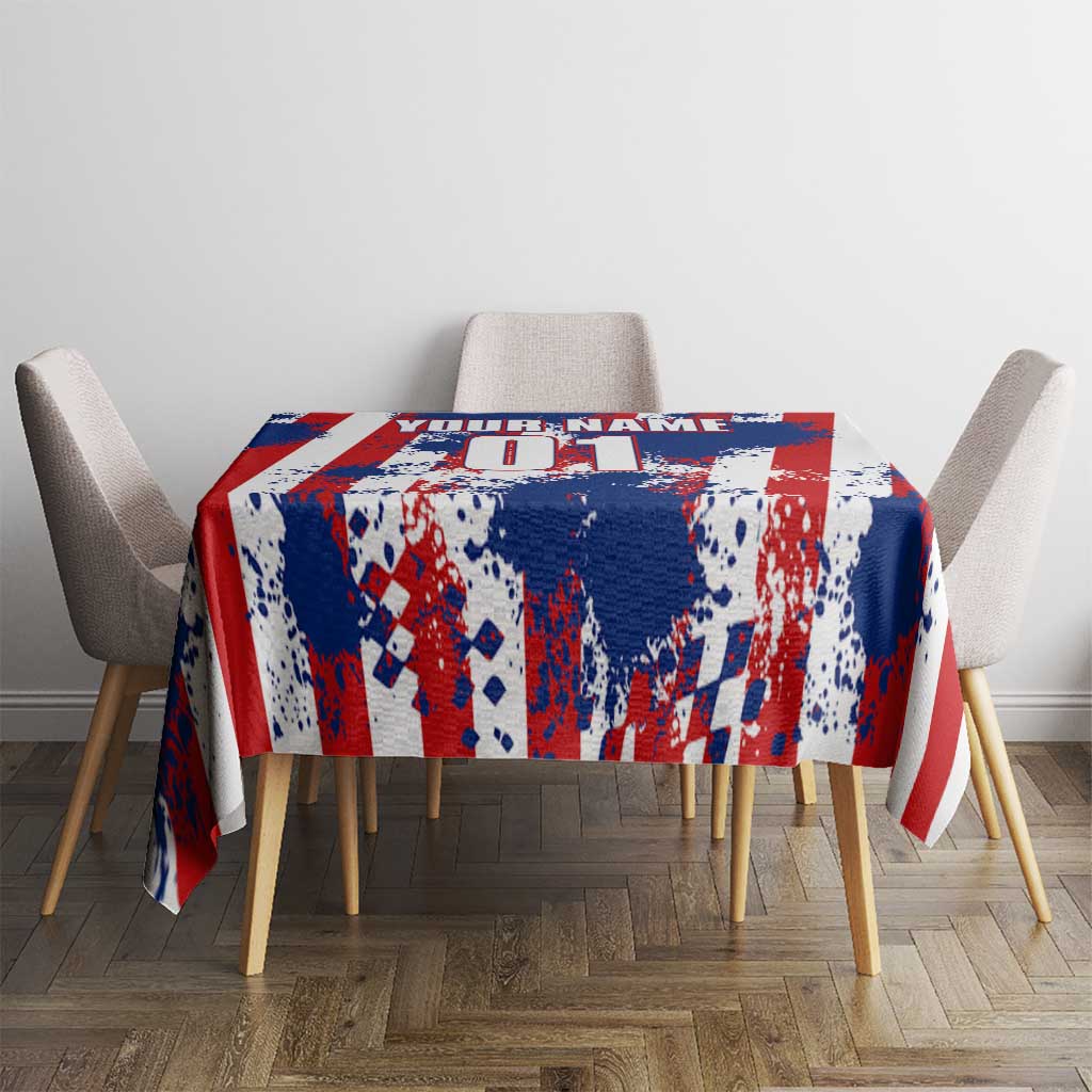 Moto X Skull Graphic Tablecloth with Red White Blue Splatter and Custom Number Design - Wonder Print Shop