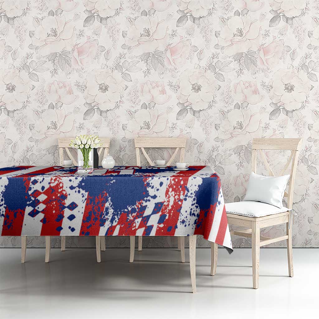 Moto X Skull Graphic Tablecloth with Red White Blue Splatter and Custom Number Design - Wonder Print Shop