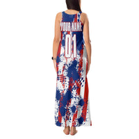 Moto X Skull Graphic Tank Maxi Dress with Red White Blue Splatter and Custom Number Design - Wonder Print Shop
