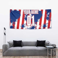 Moto X Skull Graphic Tapestry with Red White Blue Splatter and Custom Number Design - Wonder Print Shop