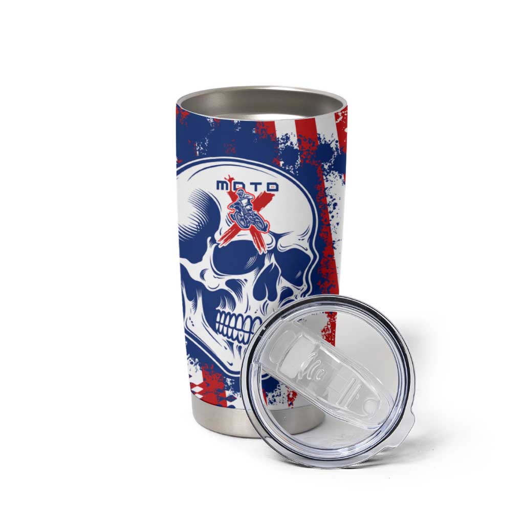 Moto X Skull Graphic Tumbler Cup with Red White Blue Splatter and Custom Number Design - Wonder Print Shop