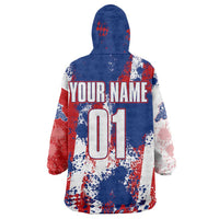 Moto X Skull Graphic Wearable Blanket Hoodie with Red White Blue Splatter and Custom Number Design - Wonder Print Shop