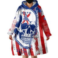 Moto X Skull Graphic Wearable Blanket Hoodie with Red White Blue Splatter and Custom Number Design - Wonder Print Shop