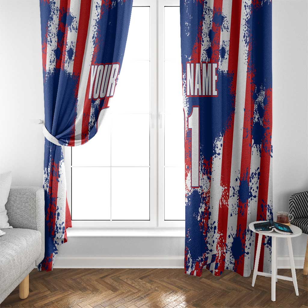 Moto X Skull Graphic Window Curtain with Red White Blue Splatter and Custom Number Design - Wonder Print Shop