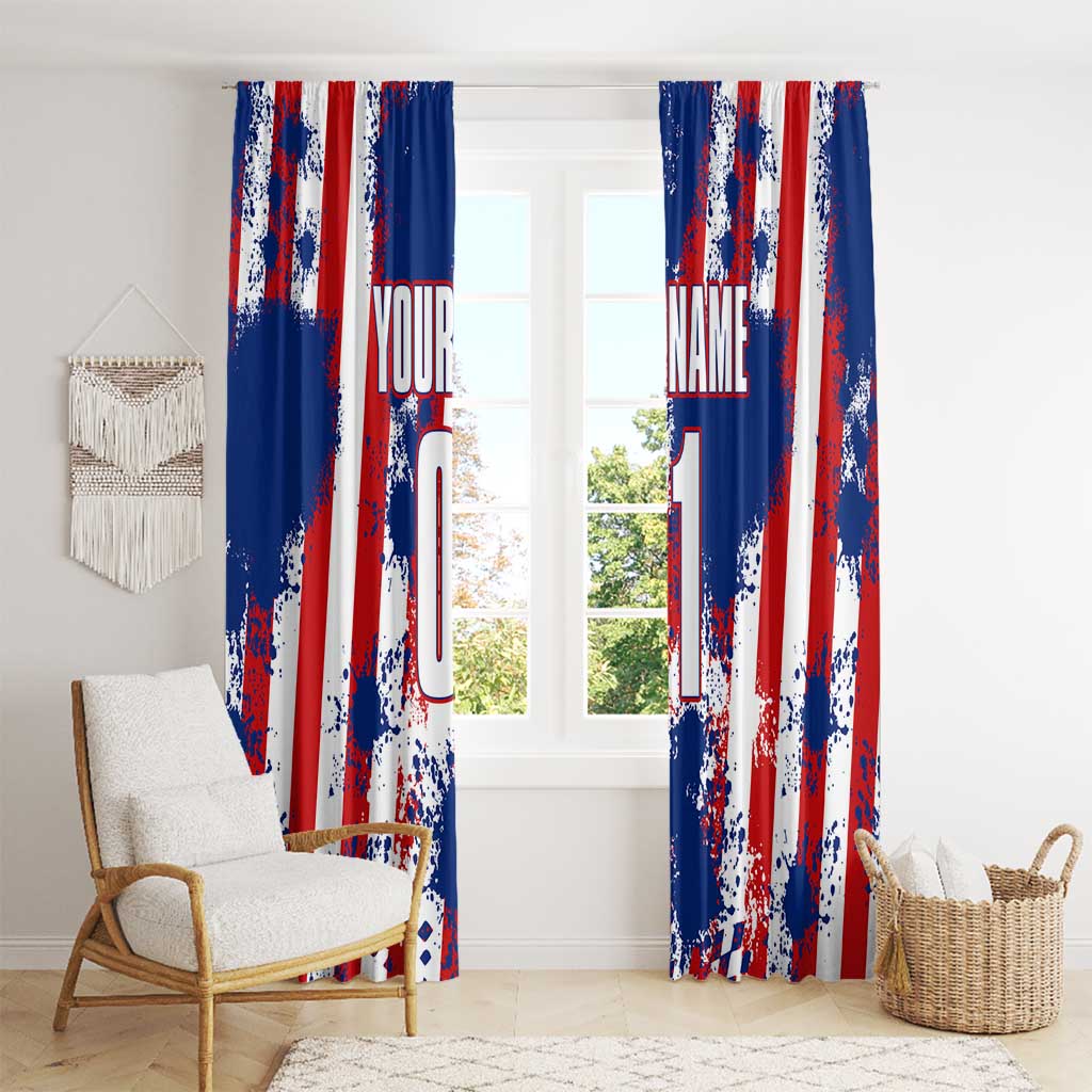 Moto X Skull Graphic Window Curtain with Red White Blue Splatter and Custom Number Design - Wonder Print Shop