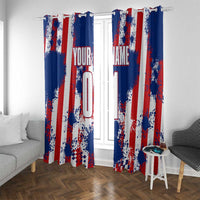 Moto X Skull Graphic Window Curtain with Red White Blue Splatter and Custom Number Design - Wonder Print Shop