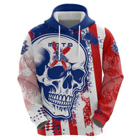 Moto X Skull Graphic Zip Hoodie with Red White Blue Splatter and Custom Number Design - Wonder Print Shop