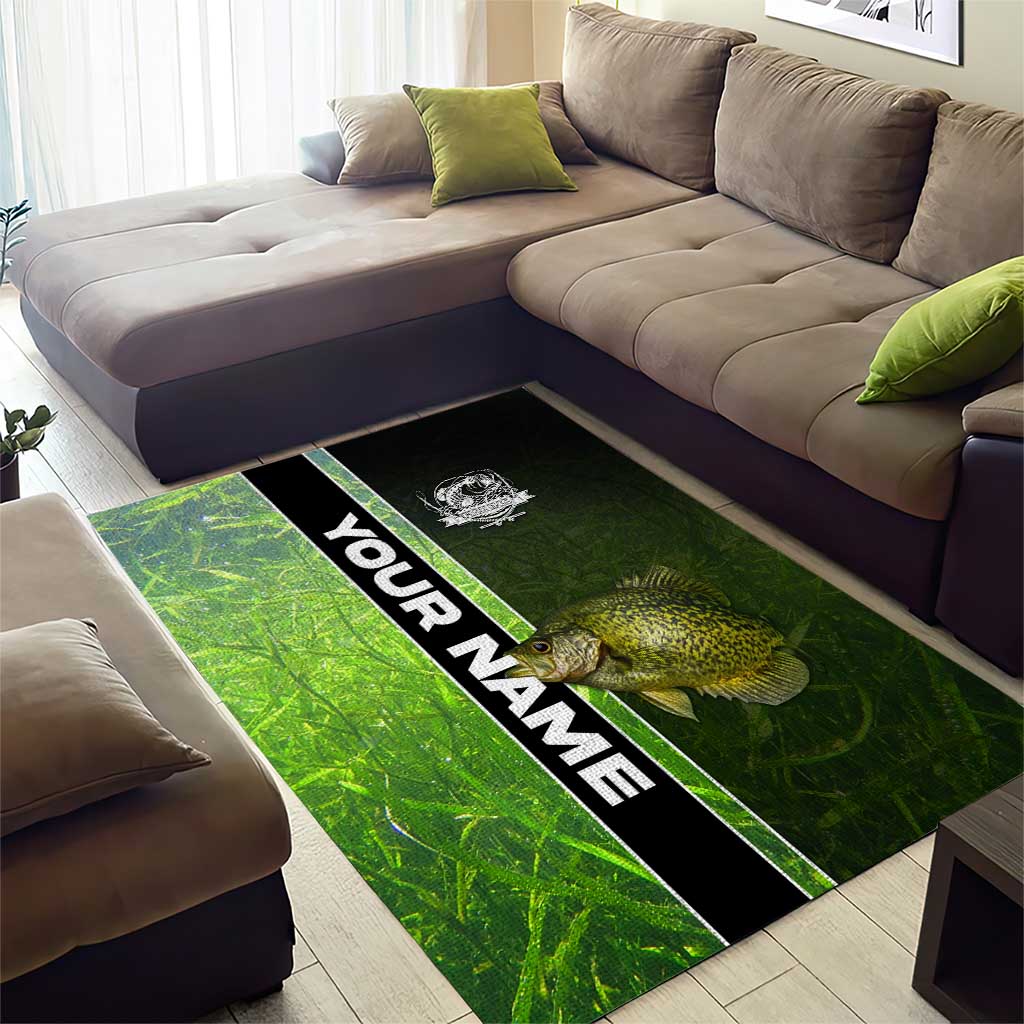 Crappie Fish Green Underwater Graphic Area Rug with Custom Name and Fishing Logo Design - Wonder Print Shop