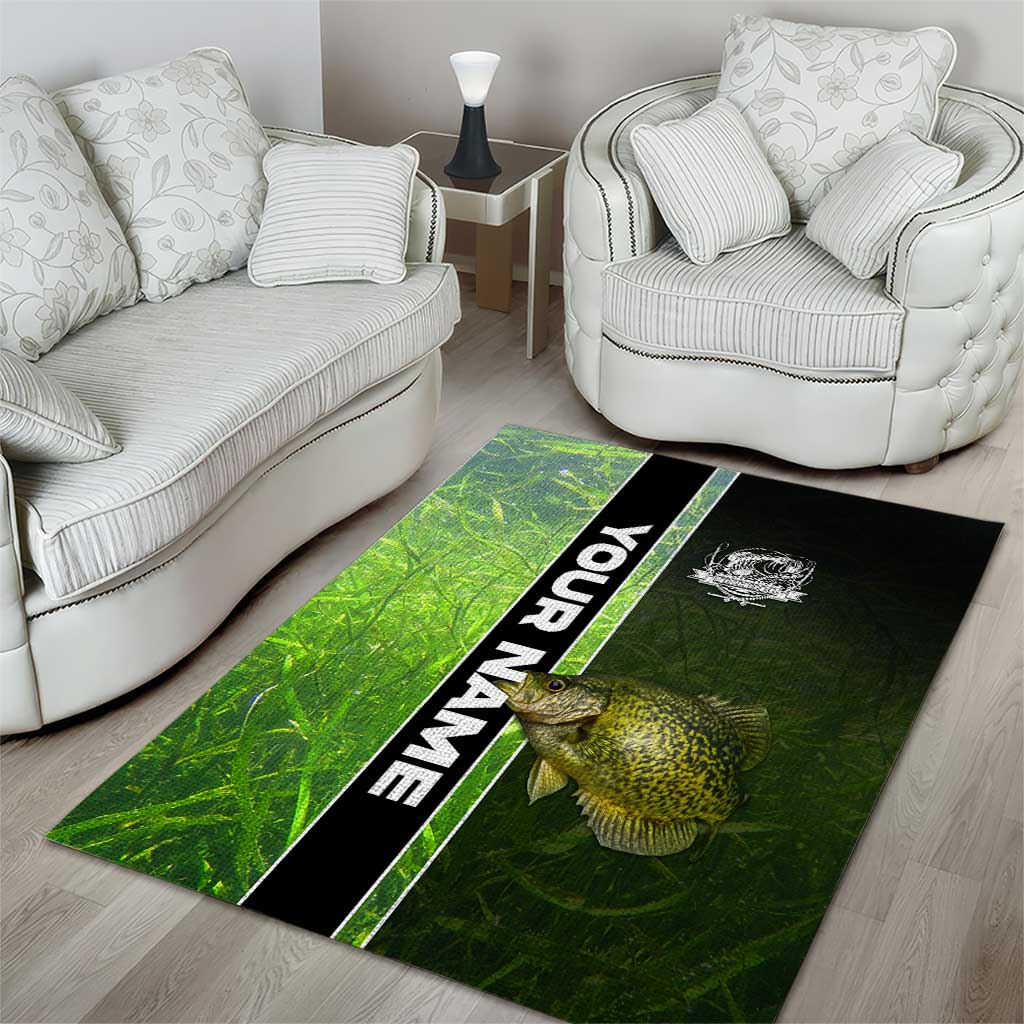 Crappie Fish Green Underwater Graphic Area Rug with Custom Name and Fishing Logo Design - Wonder Print Shop