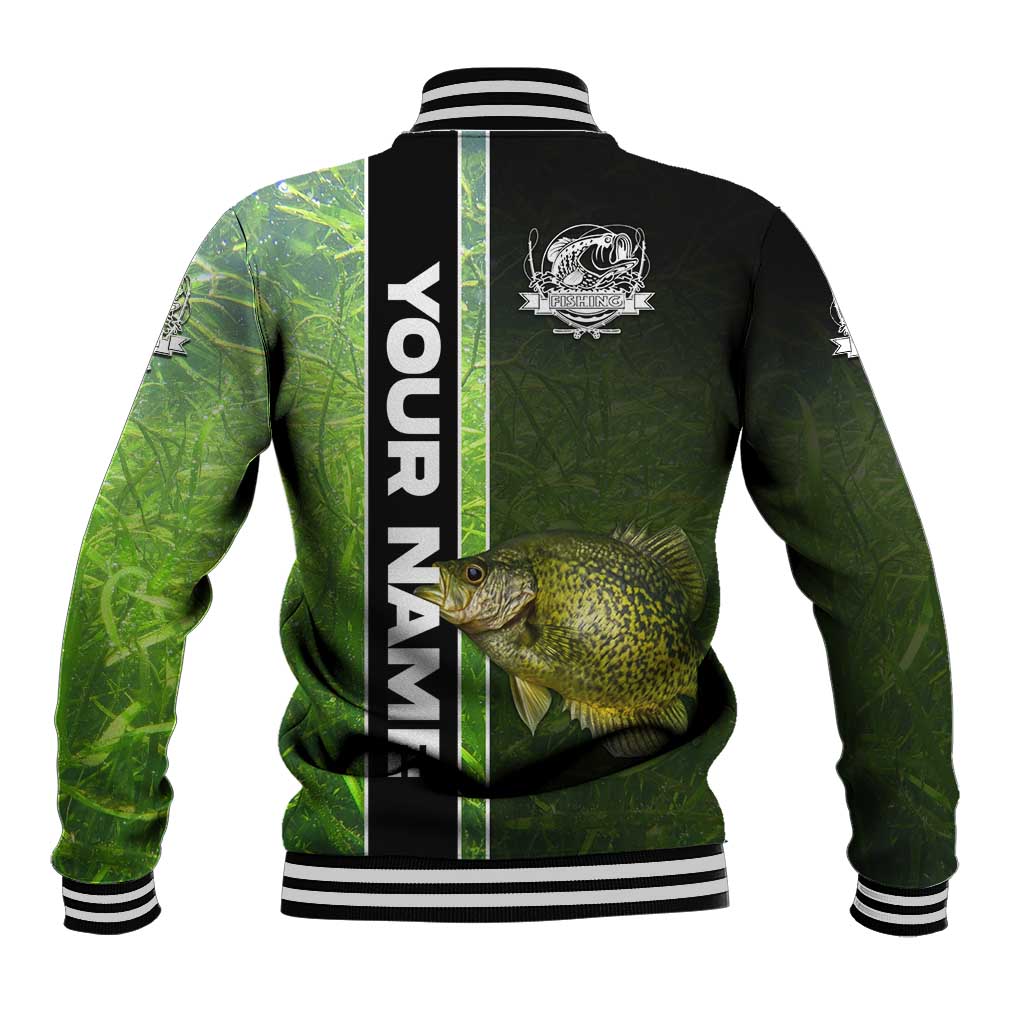 Crappie Fish Green Underwater Graphic Baseball Jacket with Custom Name and Fishing Logo Design - Wonder Print Shop