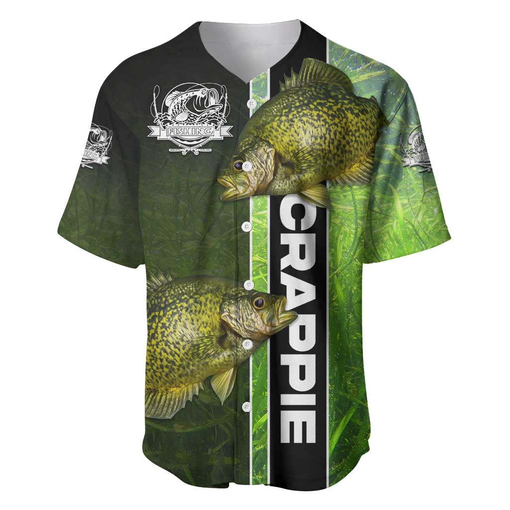 Crappie Fish Green Underwater Graphic Baseball Jersey with Custom Name and Fishing Logo Design - Wonder Print Shop