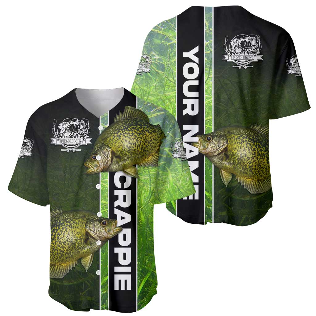 Crappie Fish Green Underwater Graphic Baseball Jersey with Custom Name and Fishing Logo Design - Wonder Print Shop