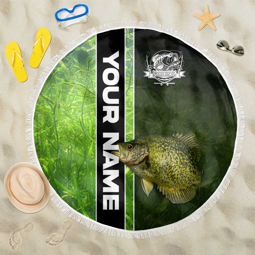Crappie Fish Green Underwater Graphic Beach Blanket with Custom Name and Fishing Logo Design - Wonder Print Shop