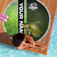 Crappie Fish Green Underwater Graphic Beach Blanket with Custom Name and Fishing Logo Design - Wonder Print Shop