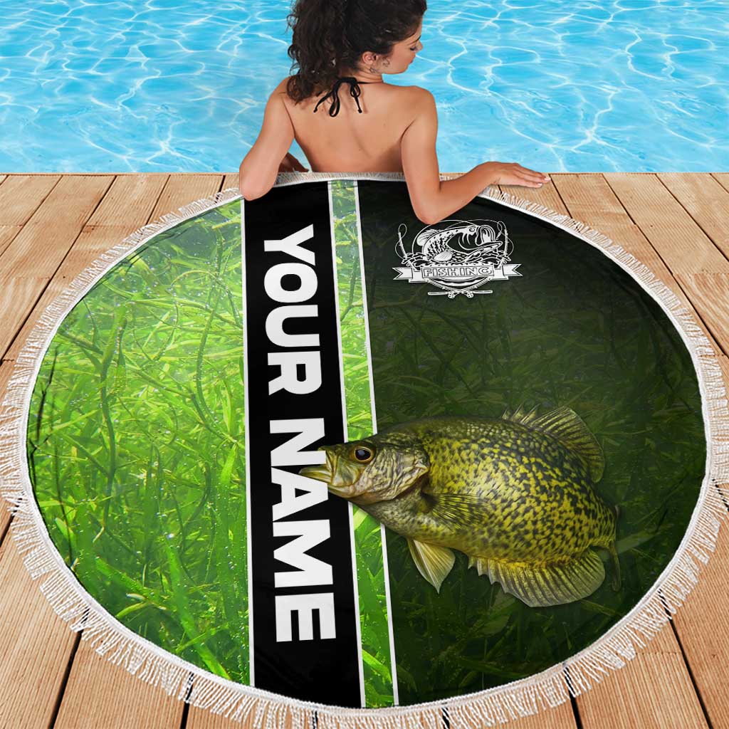 Crappie Fish Green Underwater Graphic Beach Blanket with Custom Name and Fishing Logo Design - Wonder Print Shop