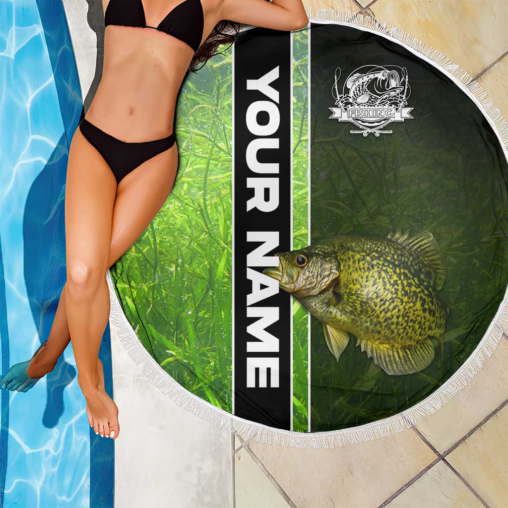 Crappie Fish Green Underwater Graphic Beach Blanket with Custom Name and Fishing Logo Design - Wonder Print Shop