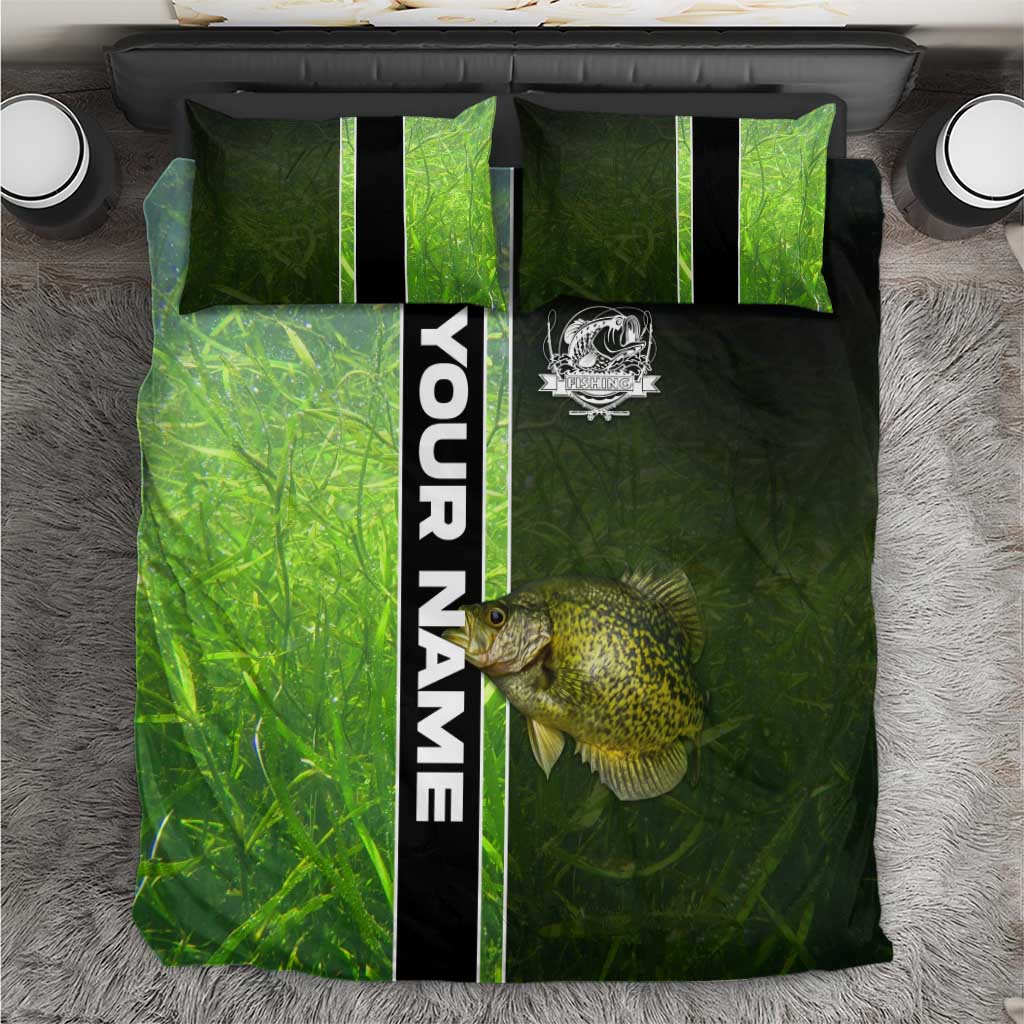 Crappie Fish Green Underwater Graphic Bedding Set with Custom Name and Fishing Logo Design - Wonder Print Shop