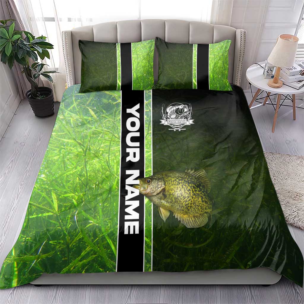 Crappie Fish Green Underwater Graphic Bedding Set with Custom Name and Fishing Logo Design - Wonder Print Shop