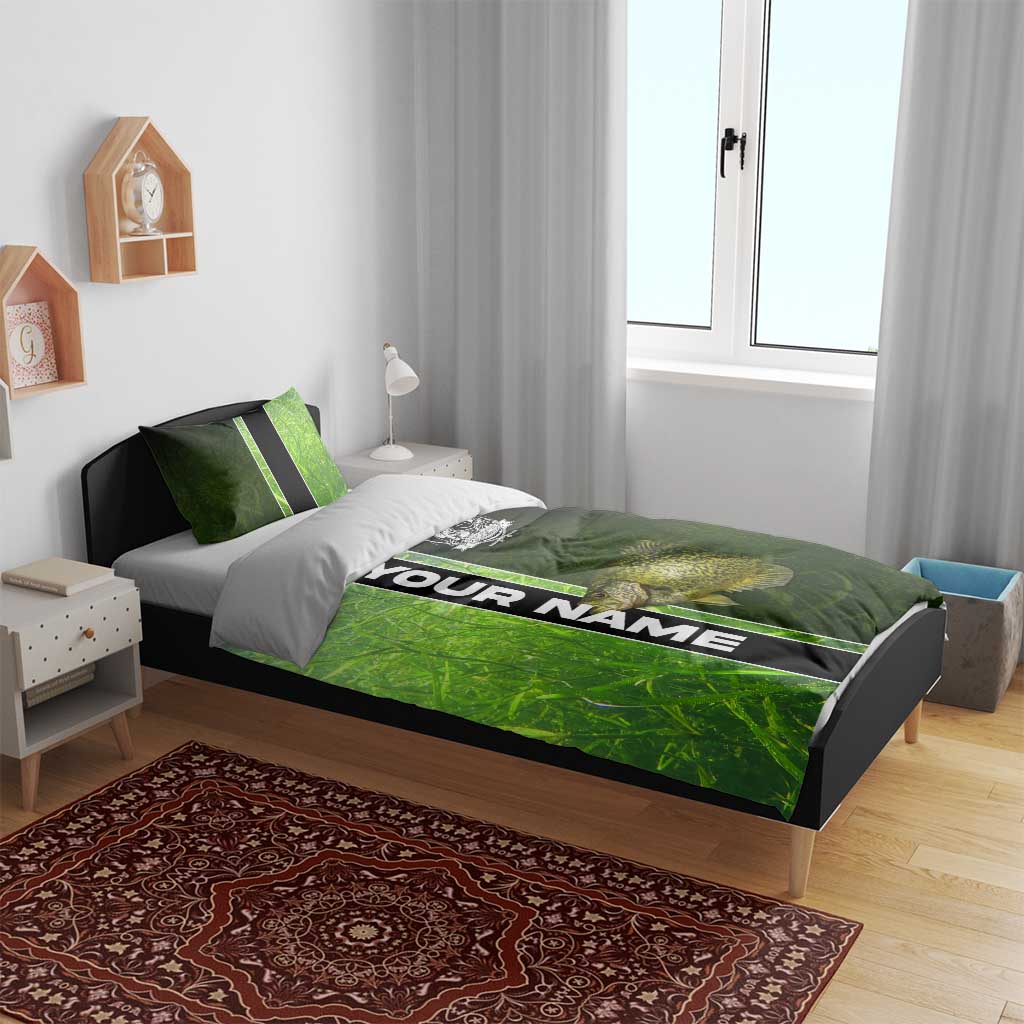 Crappie Fish Green Underwater Graphic Bedding Set with Custom Name and Fishing Logo Design - Wonder Print Shop