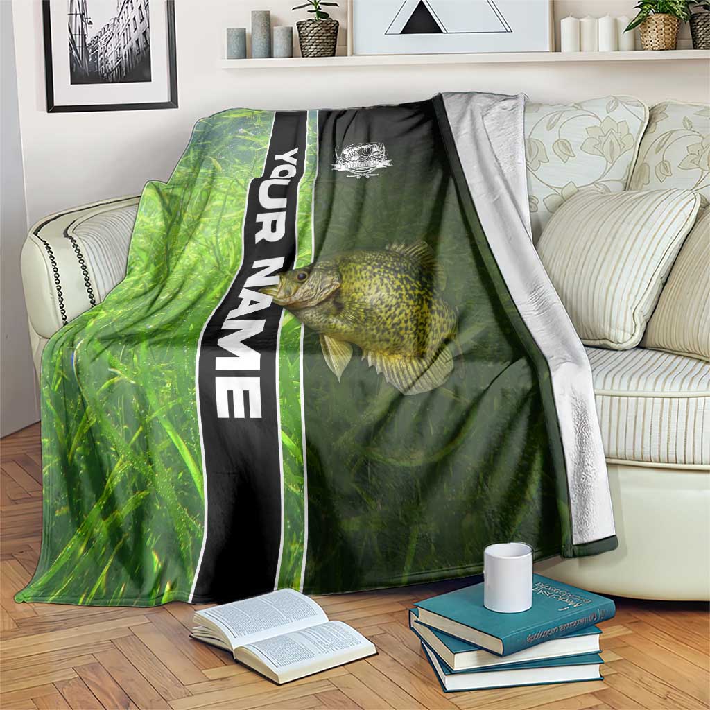 Crappie Fish Green Underwater Graphic Blanket with Custom Name and Fishing Logo Design - Wonder Print Shop