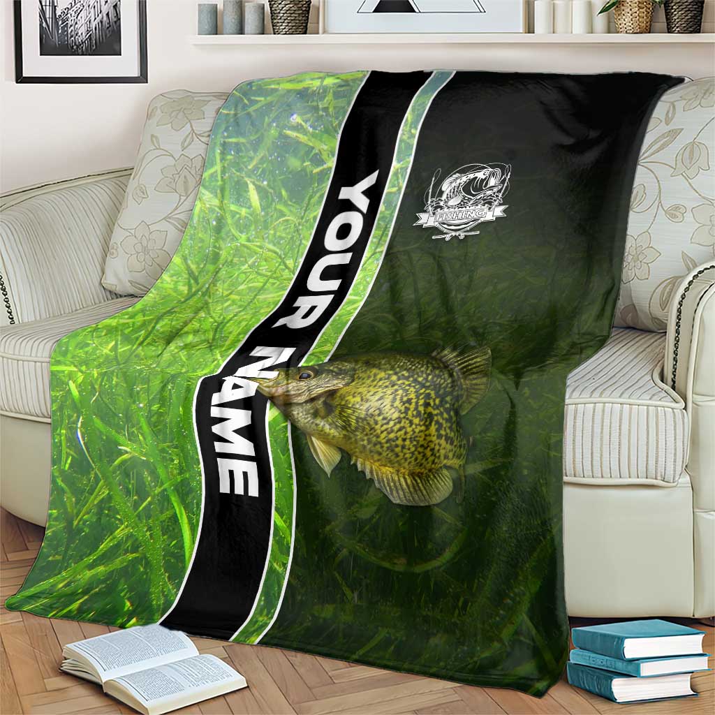 Crappie Fish Green Underwater Graphic Blanket with Custom Name and Fishing Logo Design - Wonder Print Shop