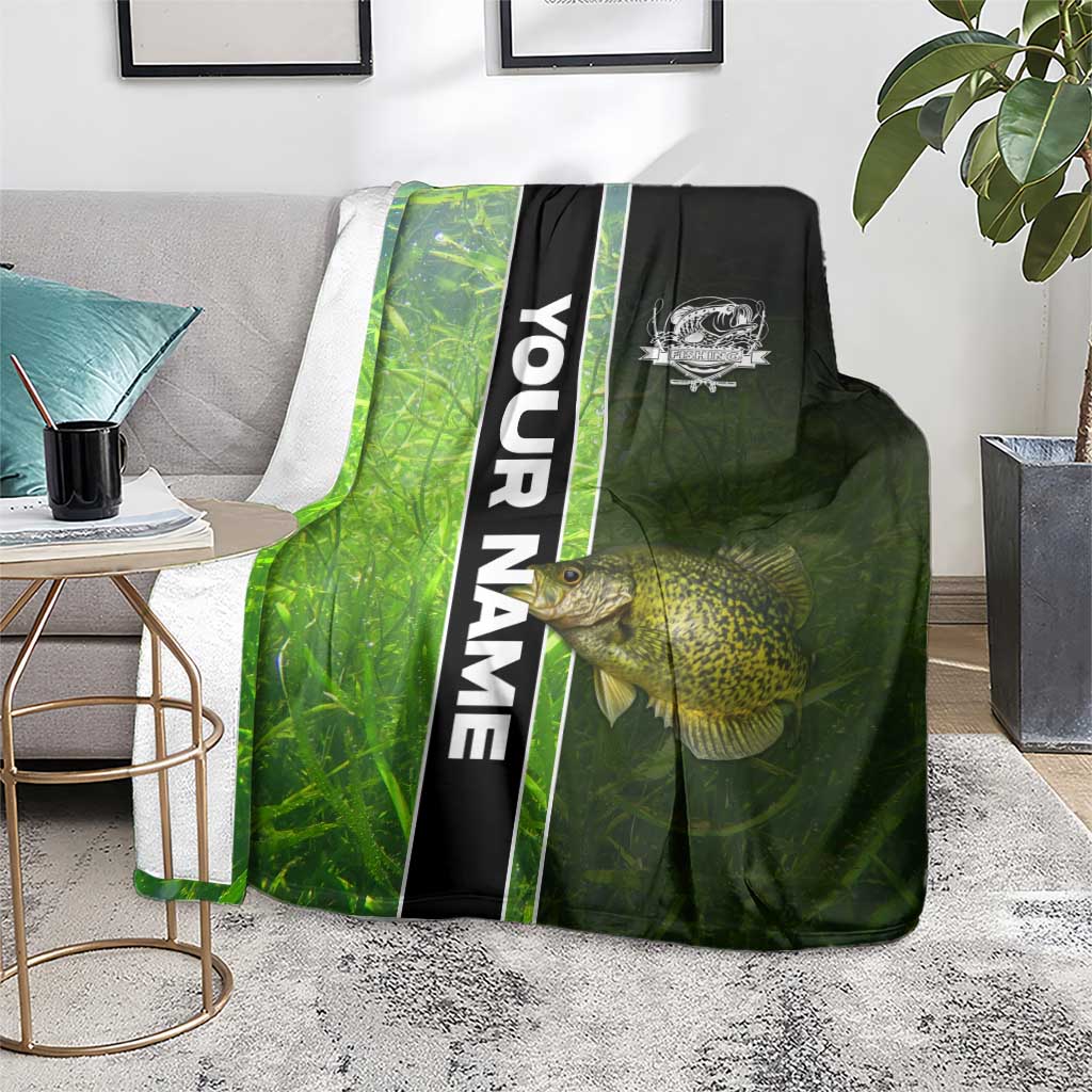 Crappie Fish Green Underwater Graphic Blanket with Custom Name and Fishing Logo Design - Wonder Print Shop