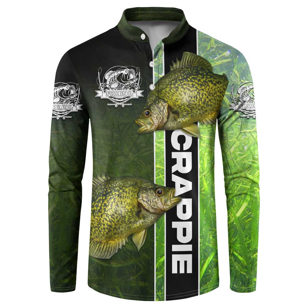 Crappie Fish Green Underwater Graphic Button Sweatshirt with Custom Name and Fishing Logo Design - Wonder Print Shop