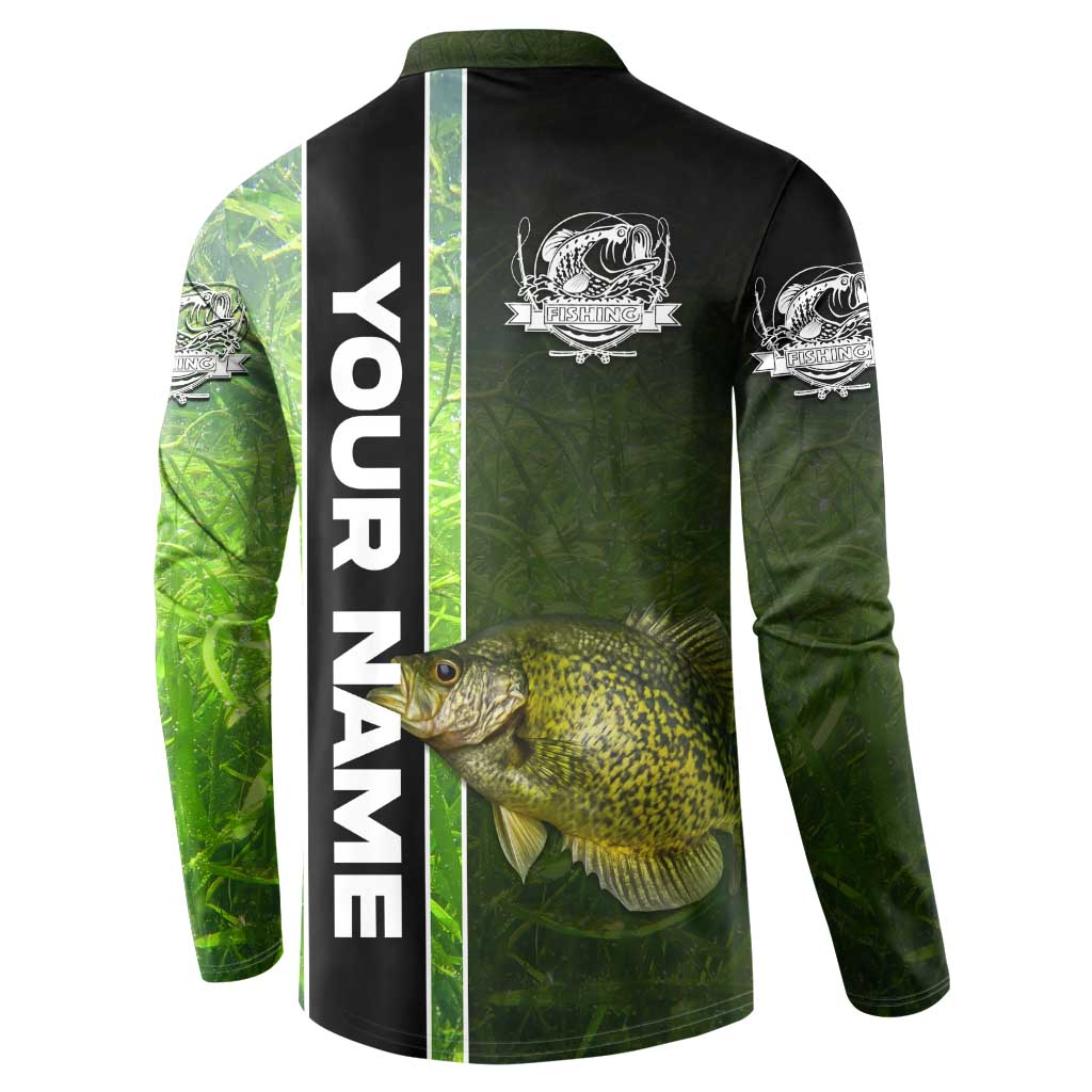 Crappie Fish Green Underwater Graphic Button Sweatshirt with Custom Name and Fishing Logo Design - Wonder Print Shop