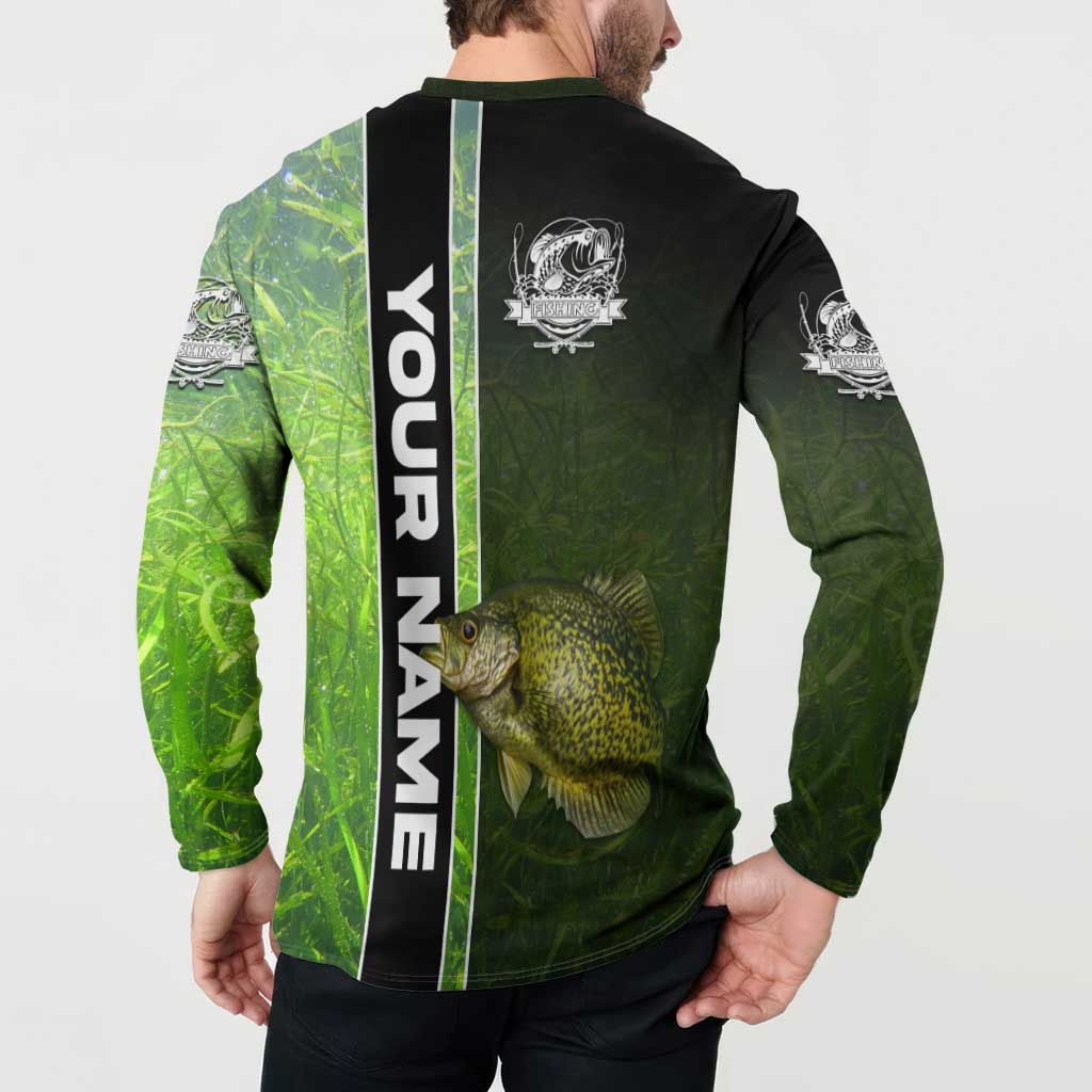 Crappie Fish Green Underwater Graphic Button Sweatshirt with Custom Name and Fishing Logo Design - Wonder Print Shop