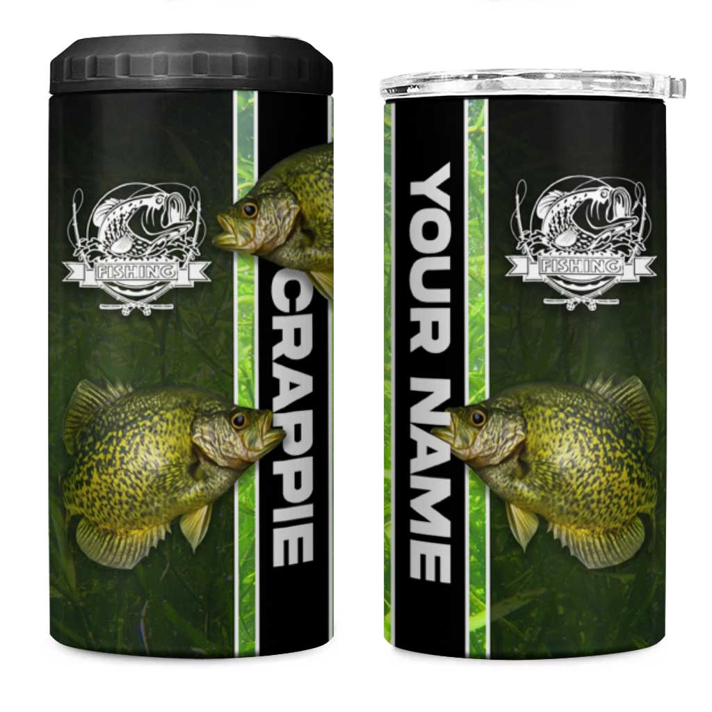 Crappie Fish Green Underwater Graphic 4 in 1 Can Cooler Tumbler with Custom Name and Fishing Logo Design - Wonder Print Shop