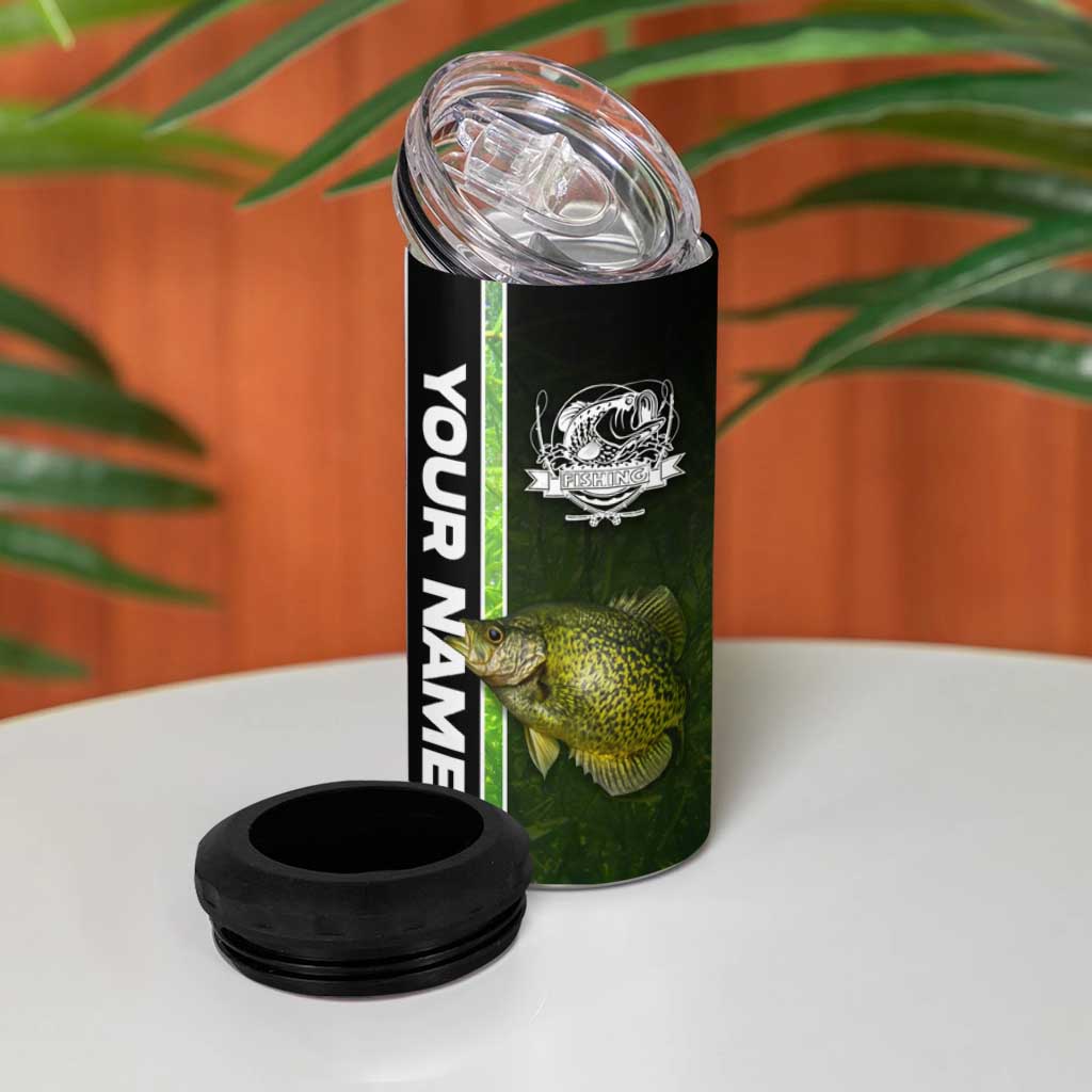 Crappie Fish Green Underwater Graphic 4 in 1 Can Cooler Tumbler with Custom Name and Fishing Logo Design - Wonder Print Shop