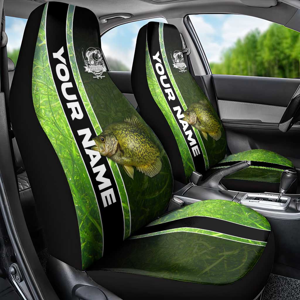 Crappie Fish Green Underwater Graphic Car Seat Cover with Custom Name and Fishing Logo Design - Wonder Print Shop