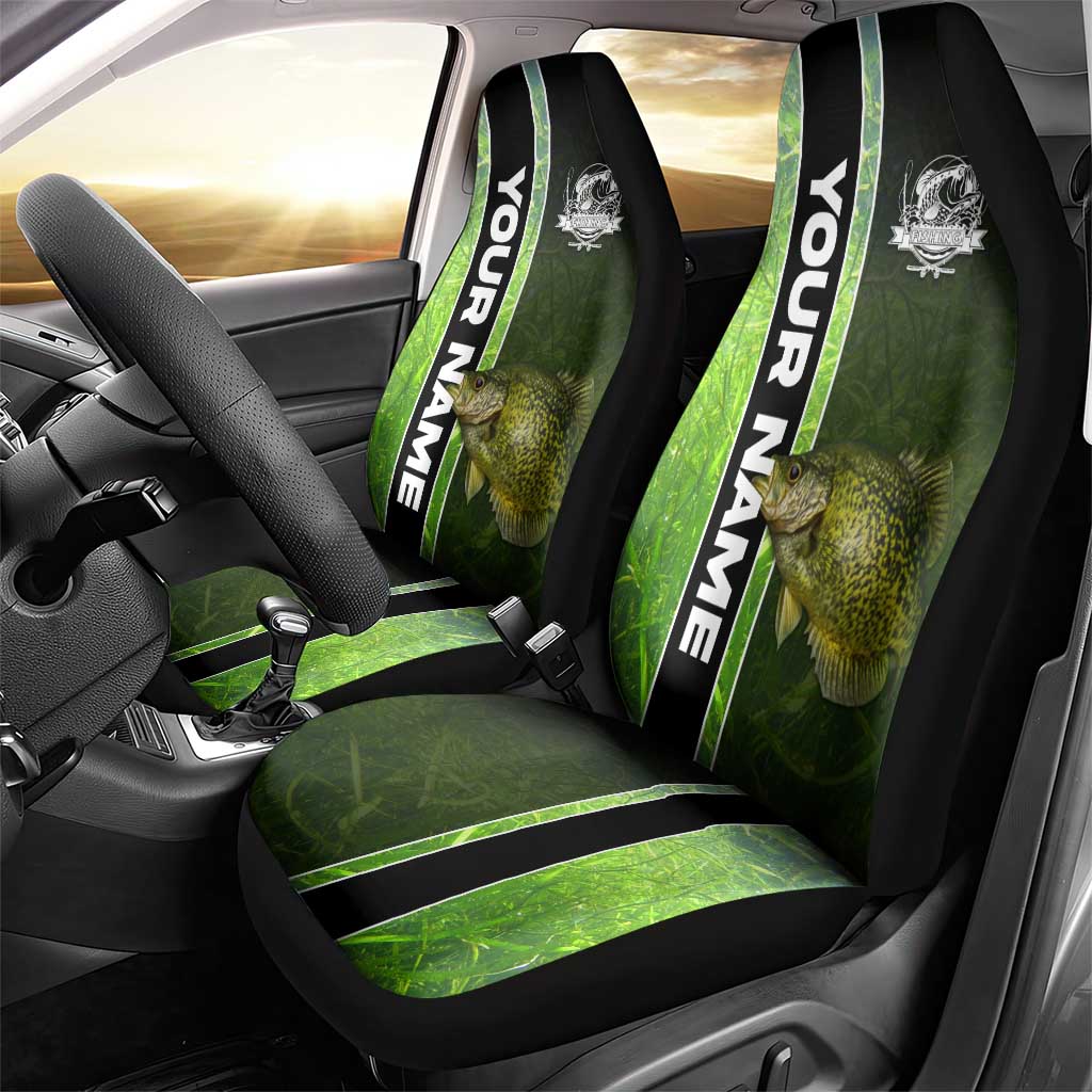 Crappie Fish Green Underwater Graphic Car Seat Cover with Custom Name and Fishing Logo Design - Wonder Print Shop