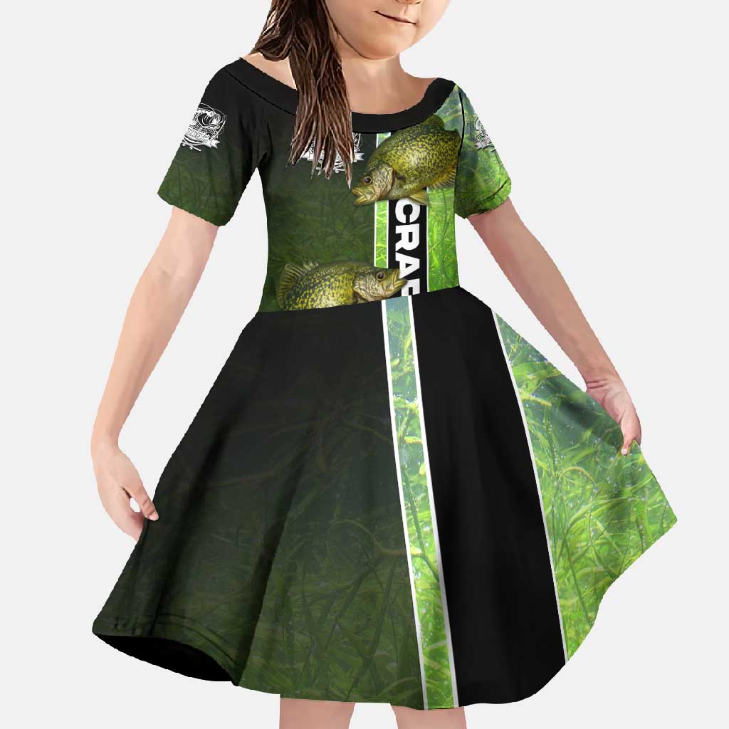 Crappie Fish Green Underwater Graphic Family Matching Long Sleeve Bodycon Dress and Hawaiian Shirt with Custom Name and Fishing Logo Design - Wonder Print Shop