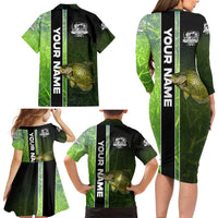 Crappie Fish Green Underwater Graphic Family Matching Long Sleeve Bodycon Dress and Hawaiian Shirt with Custom Name and Fishing Logo Design - Wonder Print Shop