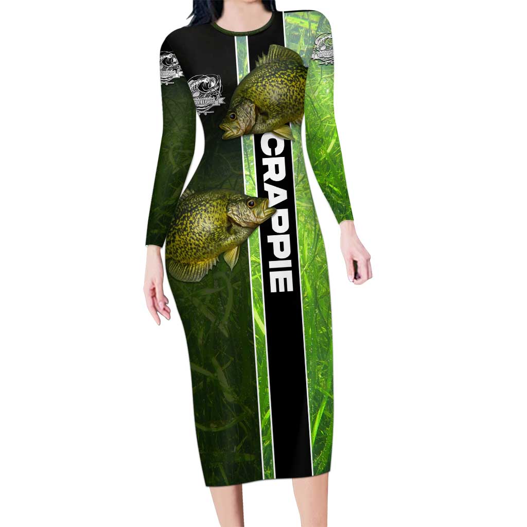 Crappie Fish Green Underwater Graphic Family Matching Long Sleeve Bodycon Dress and Hawaiian Shirt with Custom Name and Fishing Logo Design - Wonder Print Shop