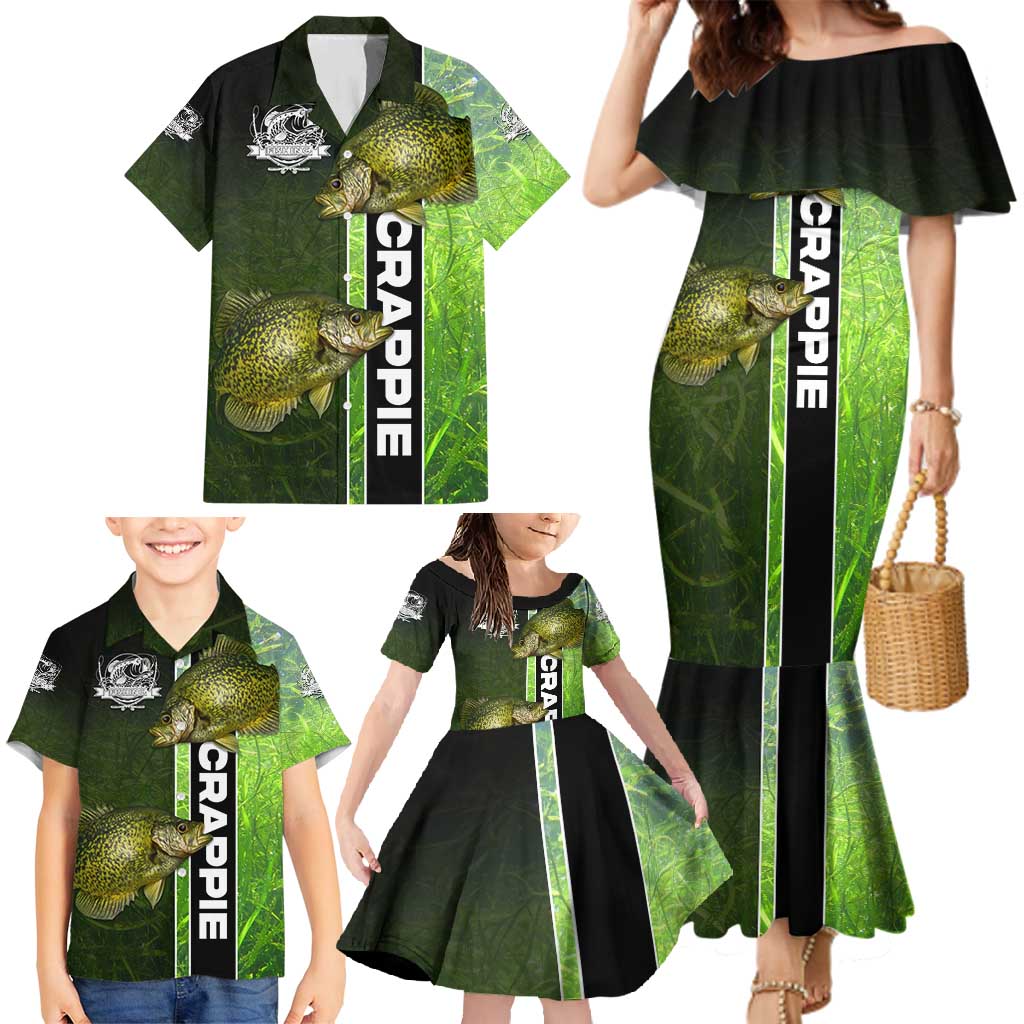 Crappie Fish Green Underwater Graphic Family Matching Mermaid Dress and Hawaiian Shirt with Custom Name and Fishing Logo Design - Wonder Print Shop