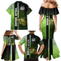 Crappie Fish Green Underwater Graphic Family Matching Mermaid Dress and Hawaiian Shirt with Custom Name and Fishing Logo Design - Wonder Print Shop