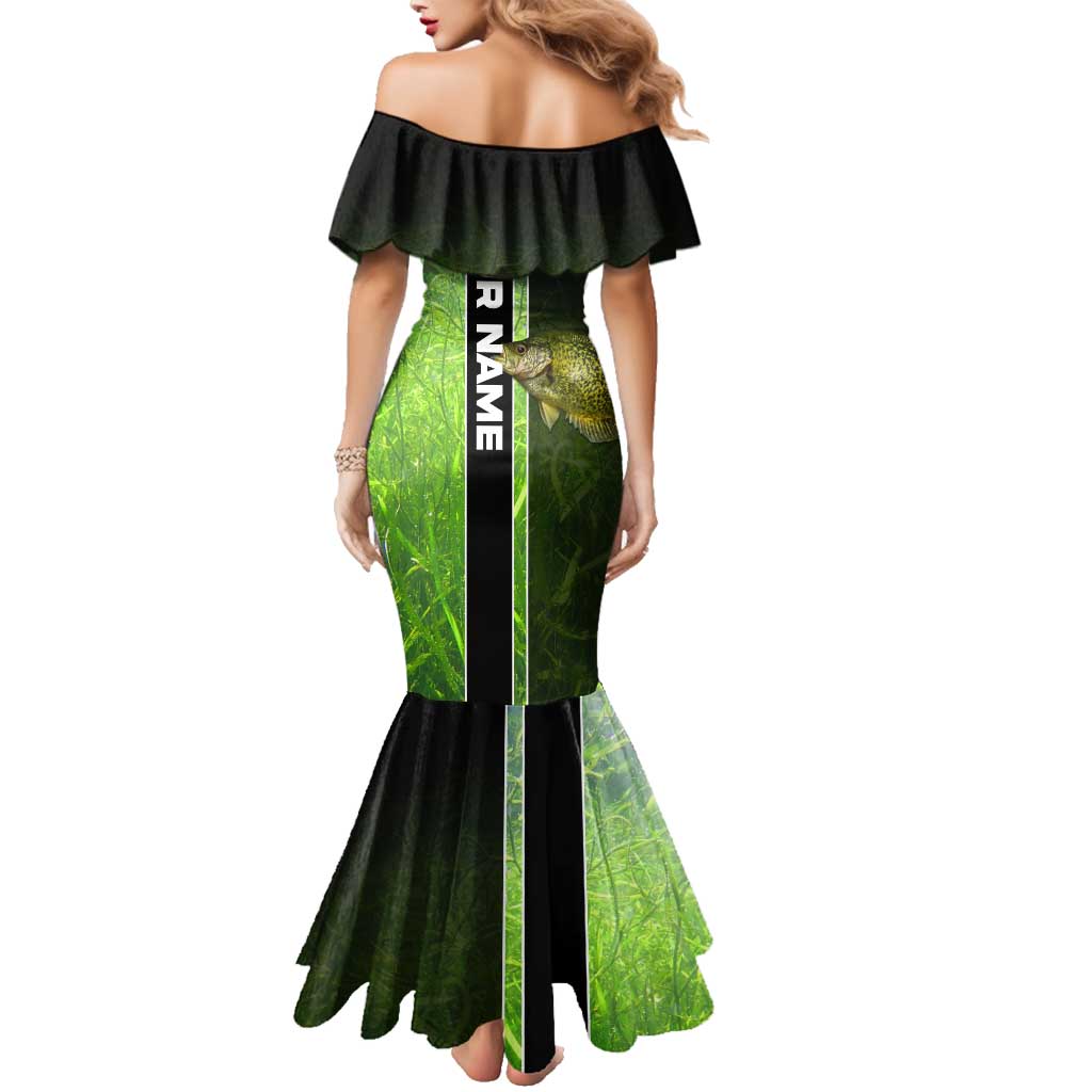 Crappie Fish Green Underwater Graphic Family Matching Mermaid Dress and Hawaiian Shirt with Custom Name and Fishing Logo Design - Wonder Print Shop