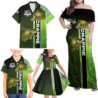 Crappie Fish Green Underwater Graphic Family Matching Off Shoulder Maxi Dress and Hawaiian Shirt with Custom Name and Fishing Logo Design - Wonder Print Shop