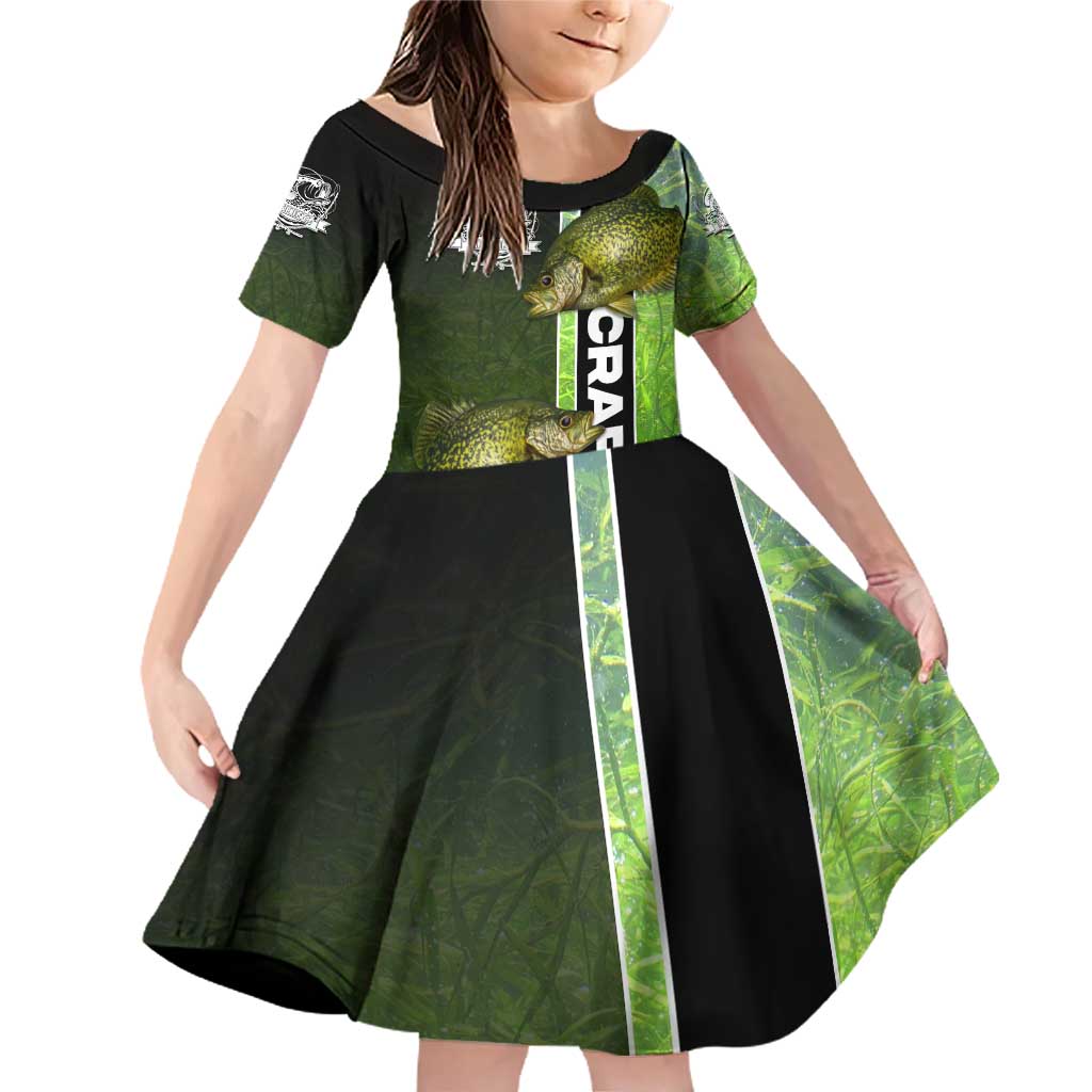 Crappie Fish Green Underwater Graphic Family Matching Off Shoulder Short Dress and Hawaiian Shirt with Custom Name and Fishing Logo Design - Wonder Print Shop