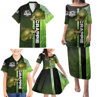 Crappie Fish Green Underwater Graphic Family Matching Puletasi and Hawaiian Shirt with Custom Name and Fishing Logo Design - Wonder Print Shop