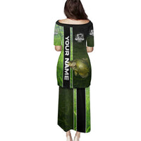 Crappie Fish Green Underwater Graphic Family Matching Puletasi and Hawaiian Shirt with Custom Name and Fishing Logo Design - Wonder Print Shop