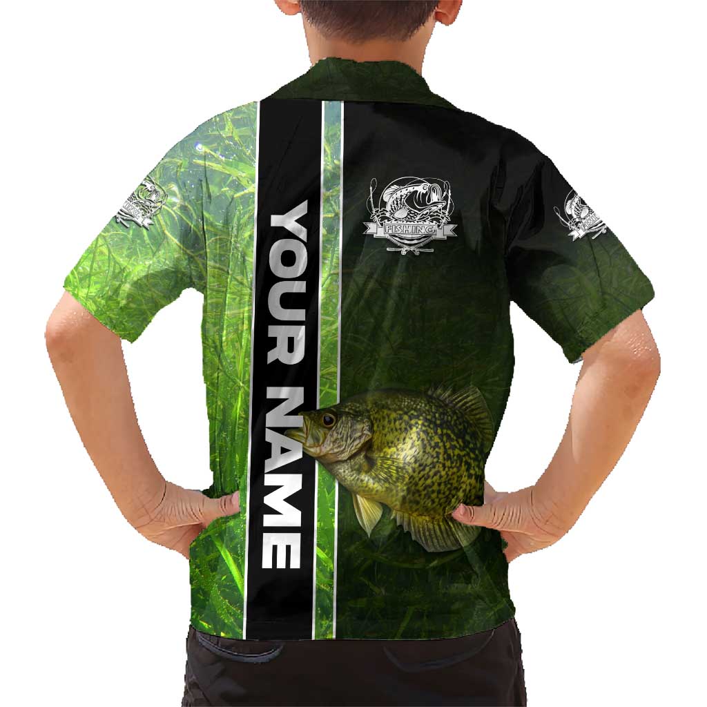 Crappie Fish Green Underwater Graphic Family Matching Short Sleeve Bodycon Dress and Hawaiian Shirt with Custom Name and Fishing Logo Design - Wonder Print Shop