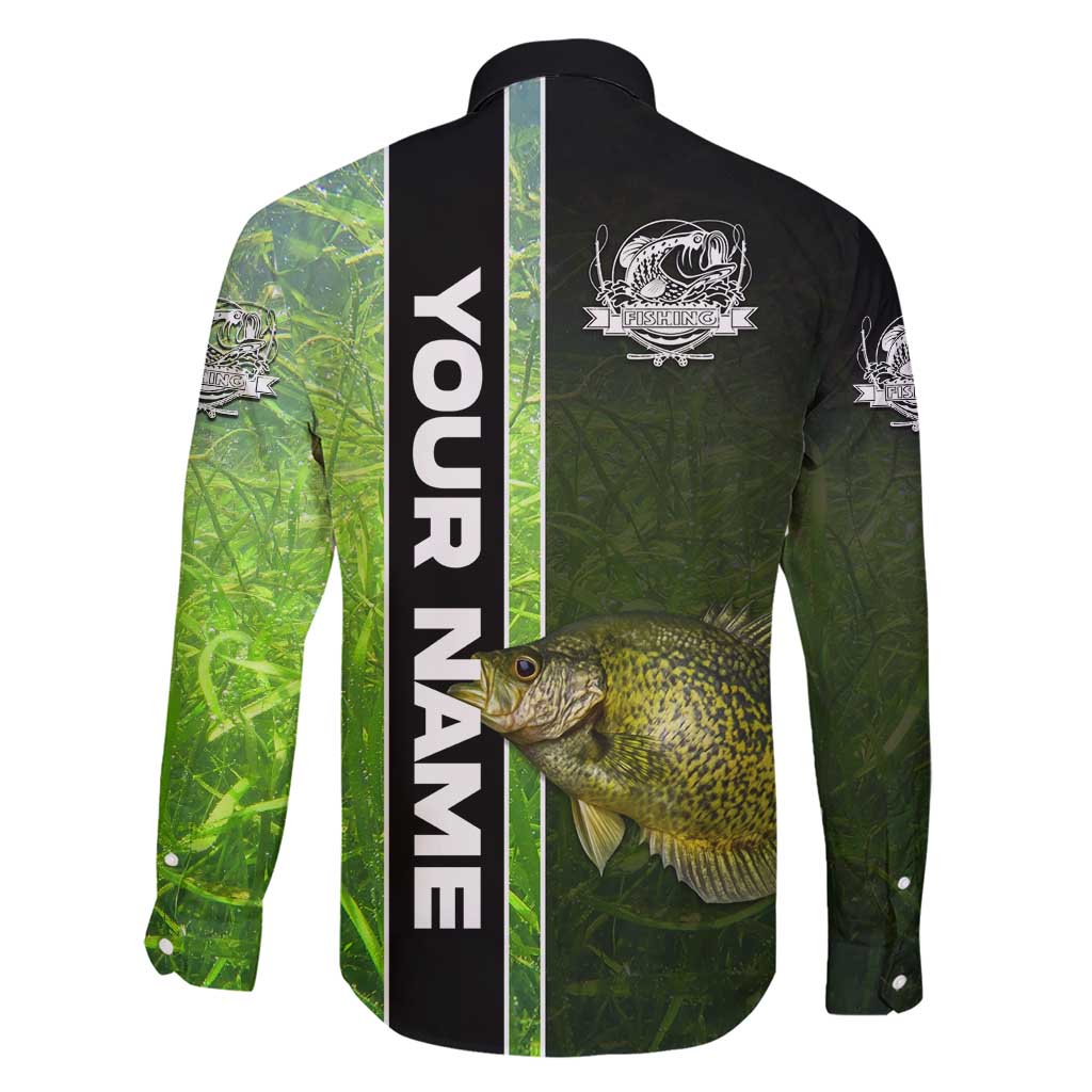 Crappie Fish Green Underwater Graphic Family Matching Short Sleeve Bodycon Dress and Hawaiian Shirt with Custom Name and Fishing Logo Design - Wonder Print Shop