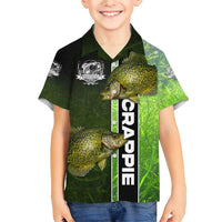 Crappie Fish Green Underwater Graphic Family Matching Short Sleeve Bodycon Dress and Hawaiian Shirt with Custom Name and Fishing Logo Design - Wonder Print Shop