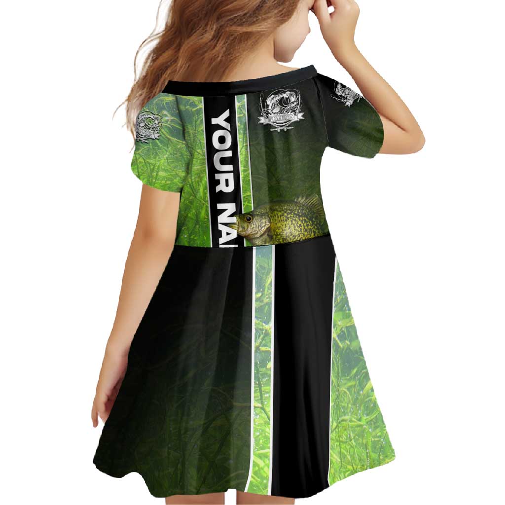 Crappie Fish Green Underwater Graphic Family Matching Summer Maxi Dress and Hawaiian Shirt with Custom Name and Fishing Logo Design - Wonder Print Shop