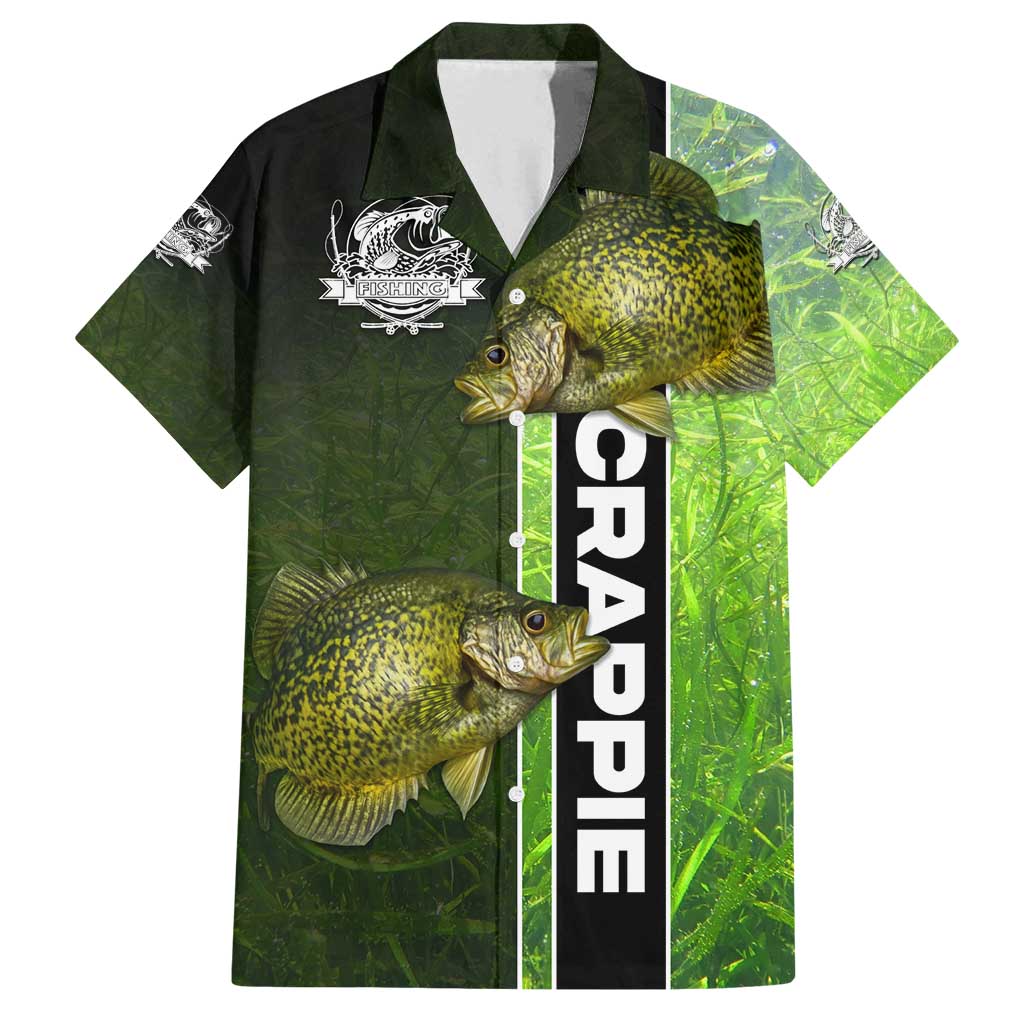 Crappie Fish Green Underwater Graphic Family Matching Summer Maxi Dress and Hawaiian Shirt with Custom Name and Fishing Logo Design - Wonder Print Shop